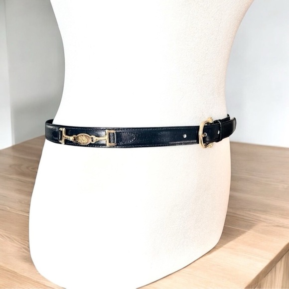 Authentic Celine Black & Gold Horsebit Carriage Leather Vintage Belt - Picture 5 of 14